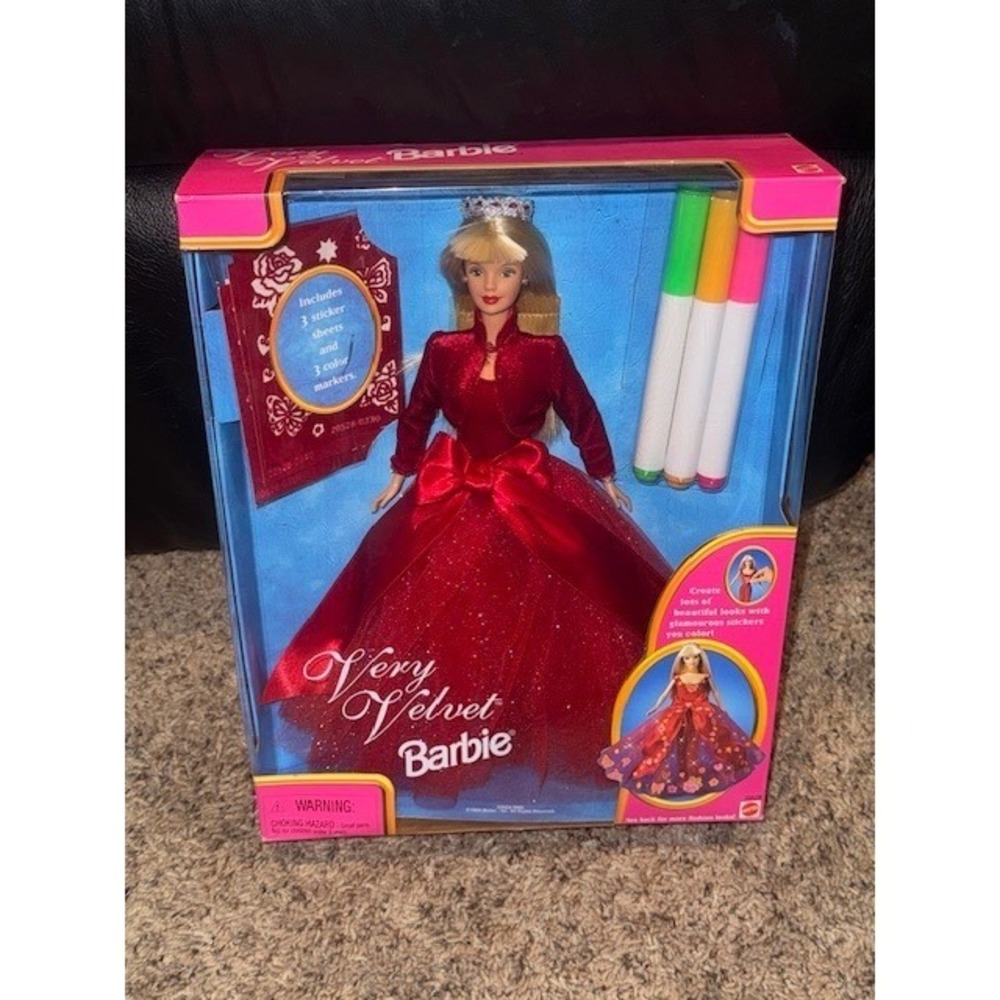 Very Velvet Barbie Doll 1998 Red Gown Dress Stickers Markers‎ NIB